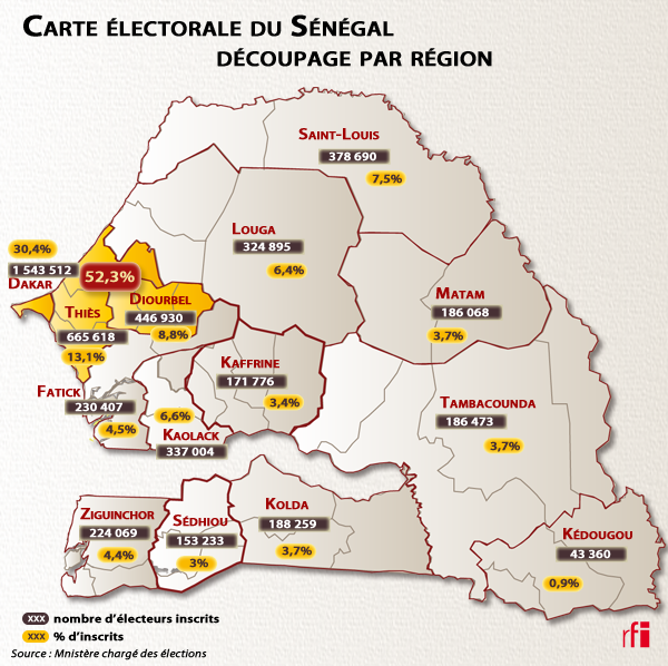 bamba : Carte électorale du Sénégal - Découpage par région